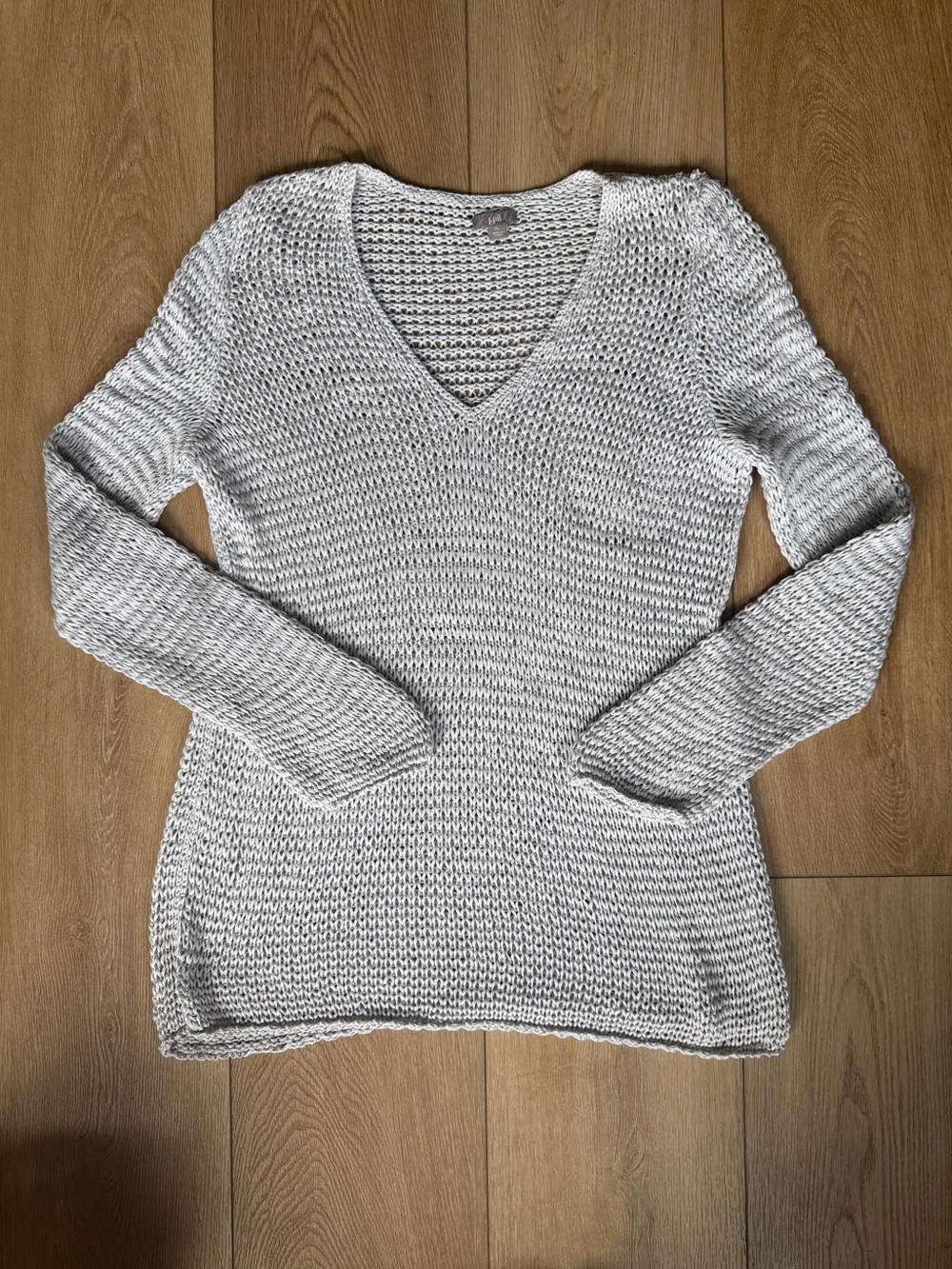 J. Jill Open Knit V-Neck Sweater Women’s XL Gray Lightweight Coastal